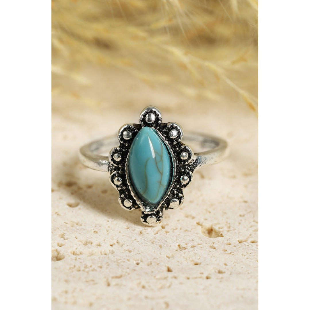 Silver Bohemian Vintage 8pcs Turquoise Rhinestone Ring Sets Image 2