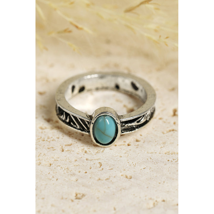 Silver Bohemian Vintage 8pcs Turquoise Rhinestone Ring Sets Image 3