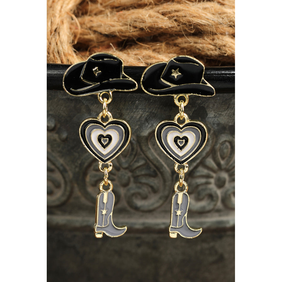 Black Cowboy Hat and Boots Valentine Costume Earrings Image 1