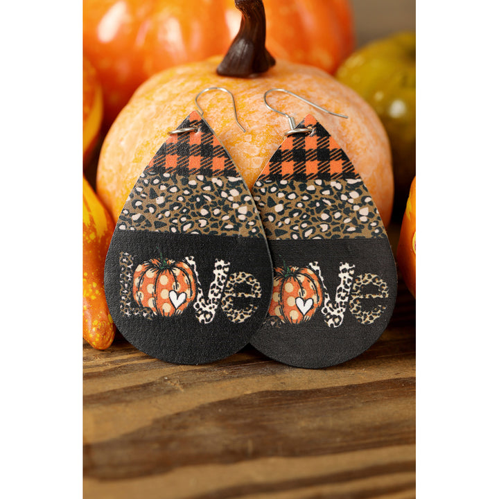 Black Halloween Pumpkin Pu Leather Earrings Image 3