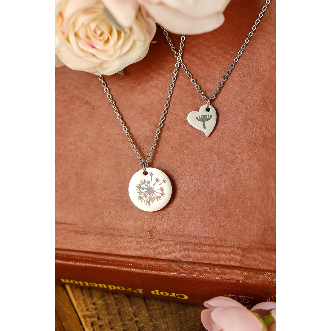 2Pcs Dandelion Heart Pendant Necklace Set Image 3