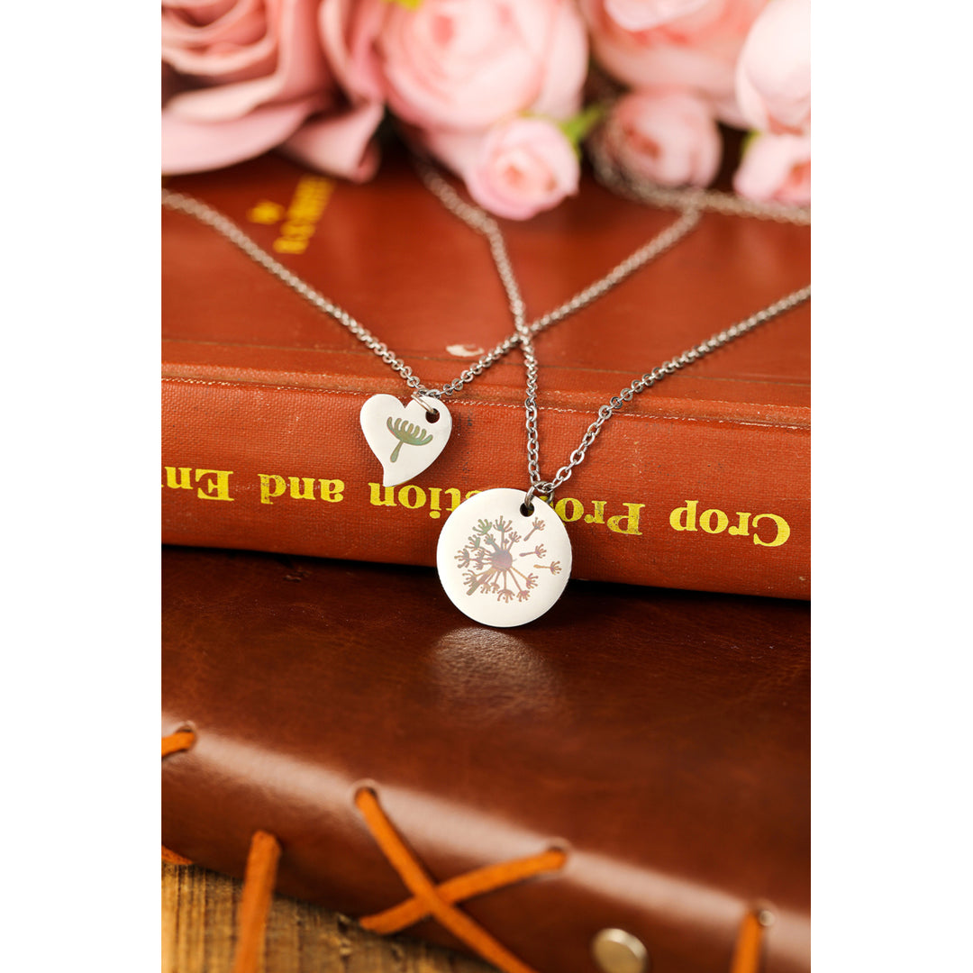 2Pcs Dandelion Heart Pendant Necklace Set Image 4