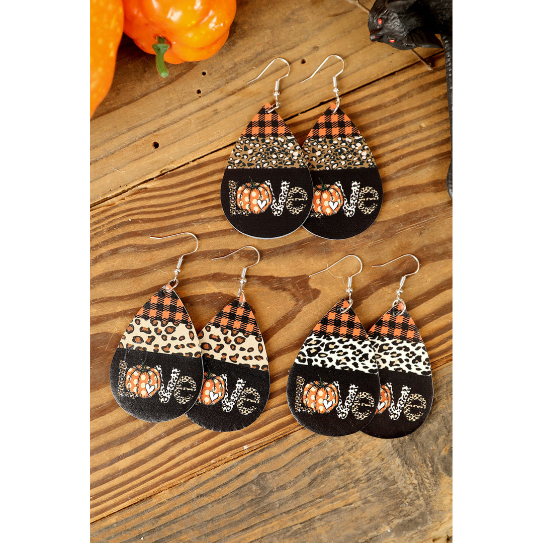 Black Halloween Pumpkin Pu Leather Earrings Image 4