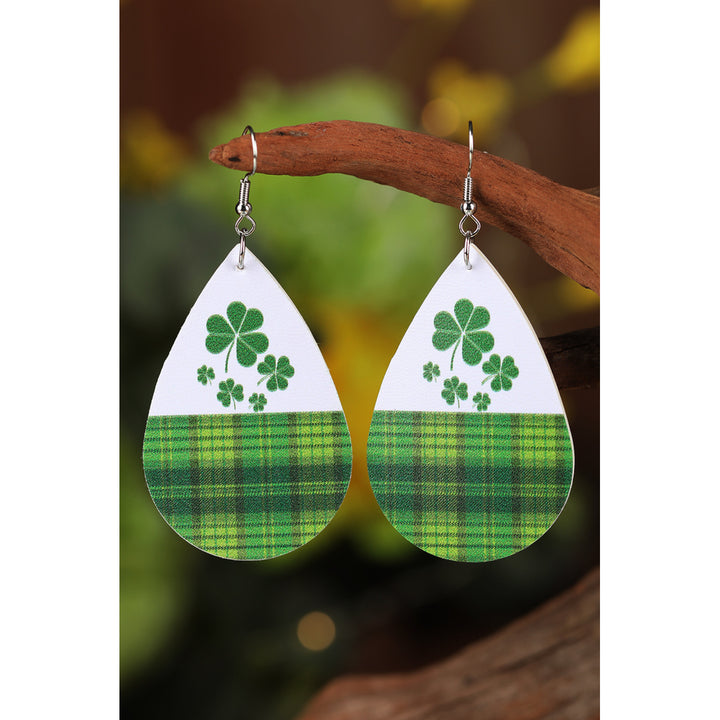 Green Clovers Plaid Patterns Earrings Image 1