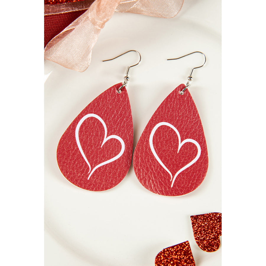 Red Valentine Heart Shaped Print Drop Earrings Image 1