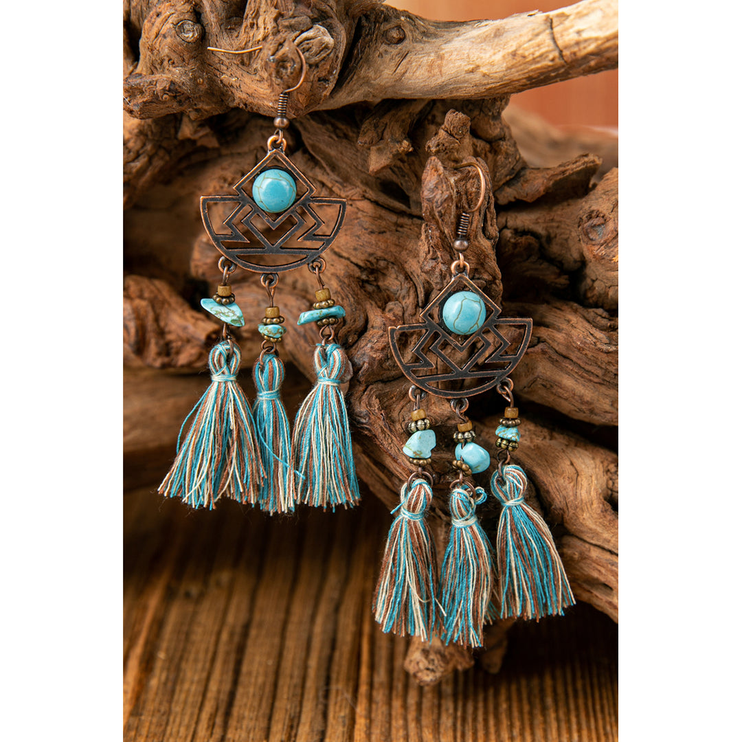 Sky Blue Bohemian Beaded Hollow-out Fringe Dangle Earrings Image 1