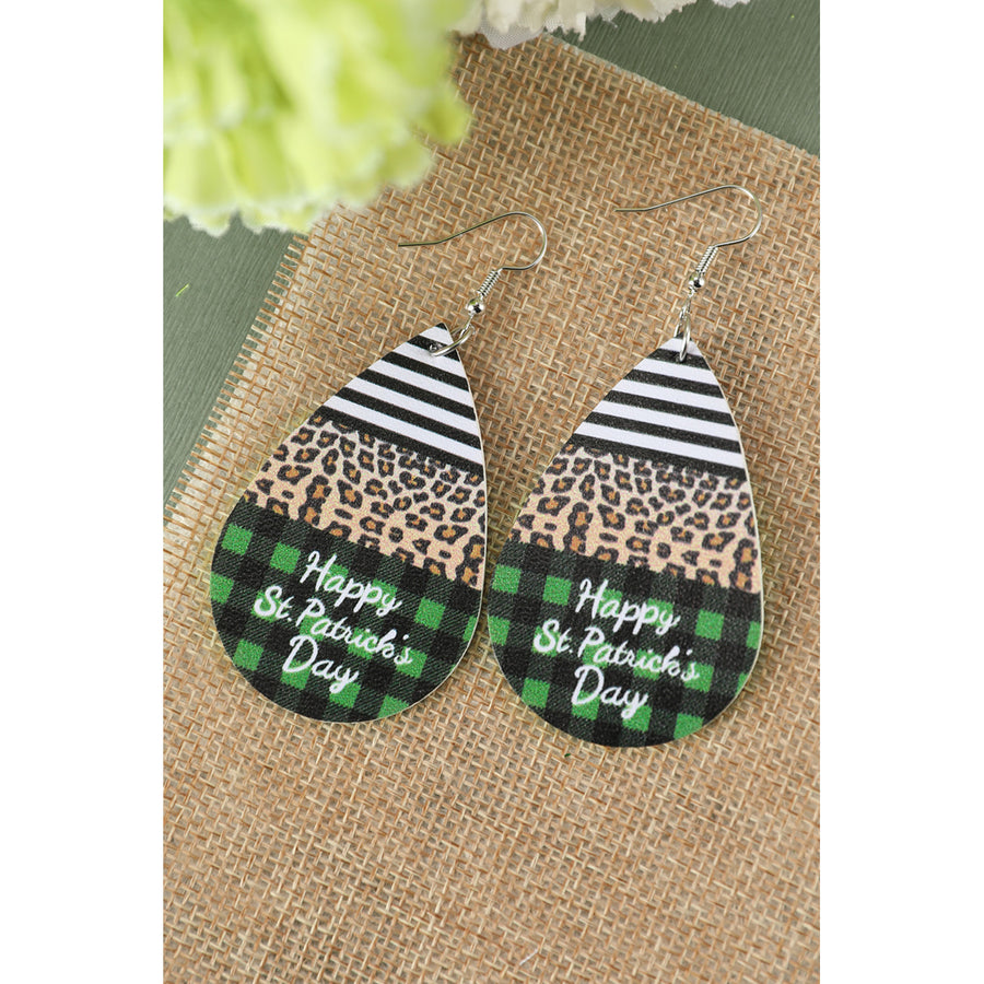 Green Striped Leopard Plaid Holiday Wishes Letters Print Earrings Image 1