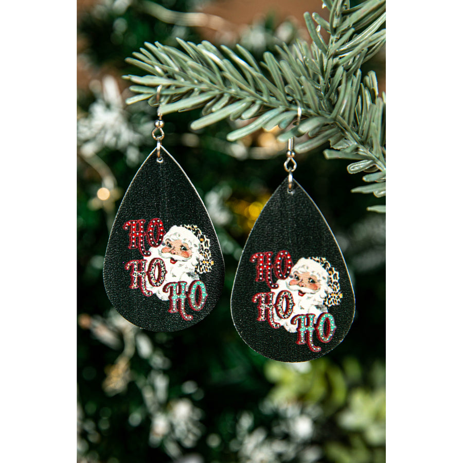 HO HO HO Santa Christmas Print Drop Earrings Image 1