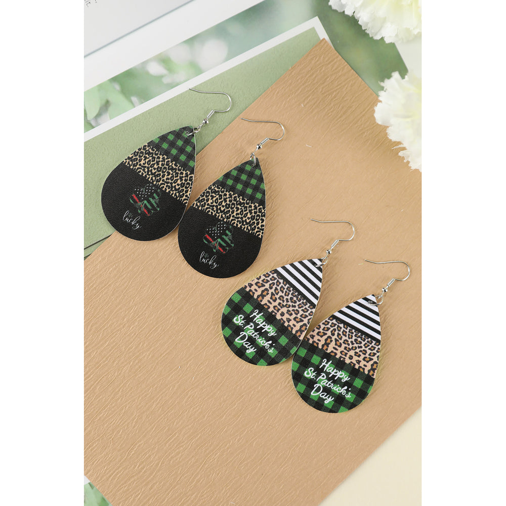 Green Striped Leopard Plaid Holiday Wishes Letters Print Earrings Image 2