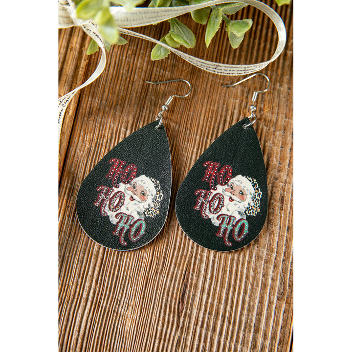 HO HO HO Santa Christmas Print Drop Earrings Image 2