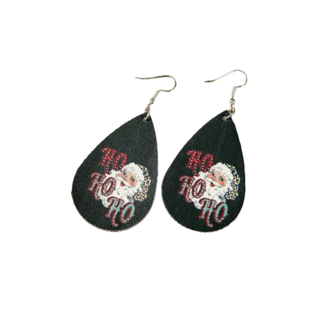 HO HO HO Santa Christmas Print Drop Earrings Image 3