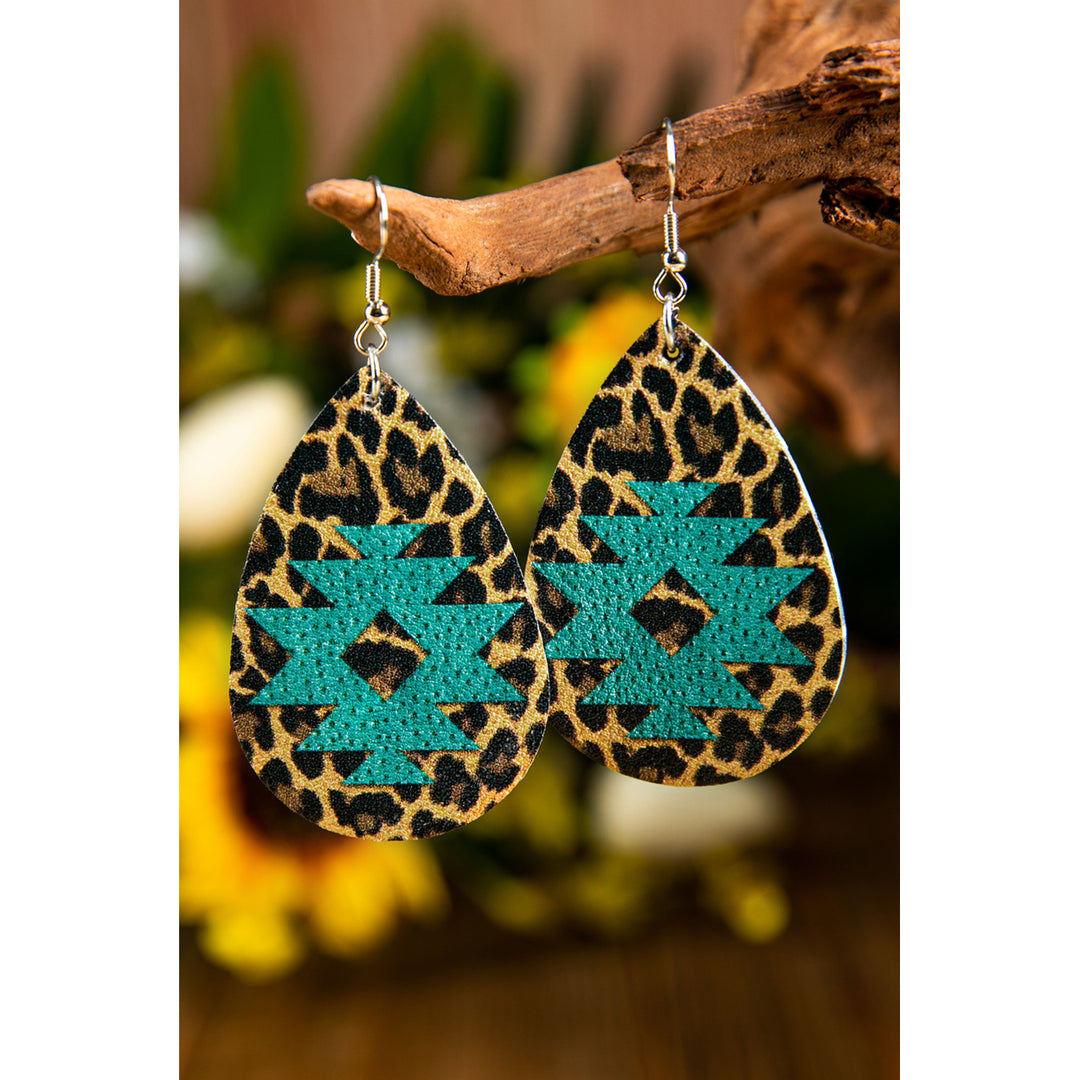 Brown Aztec Leopard Print Earrings Image 1