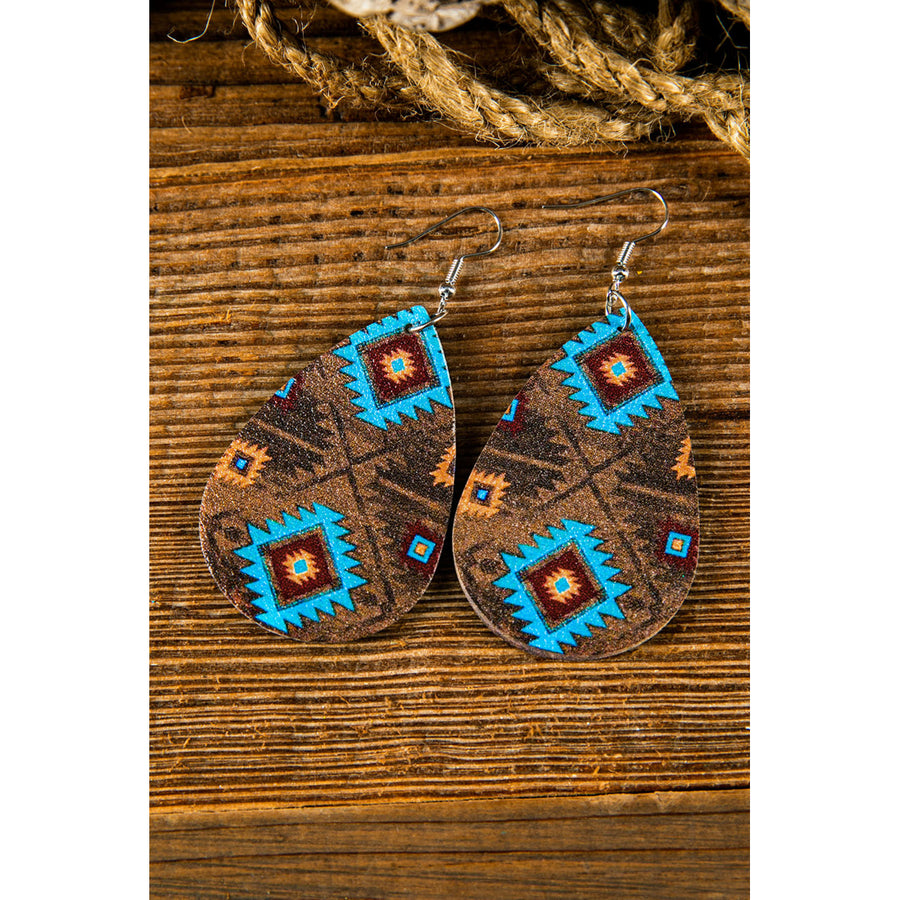 Brown Southwest Aztec Faux Leather Earrings Image 1