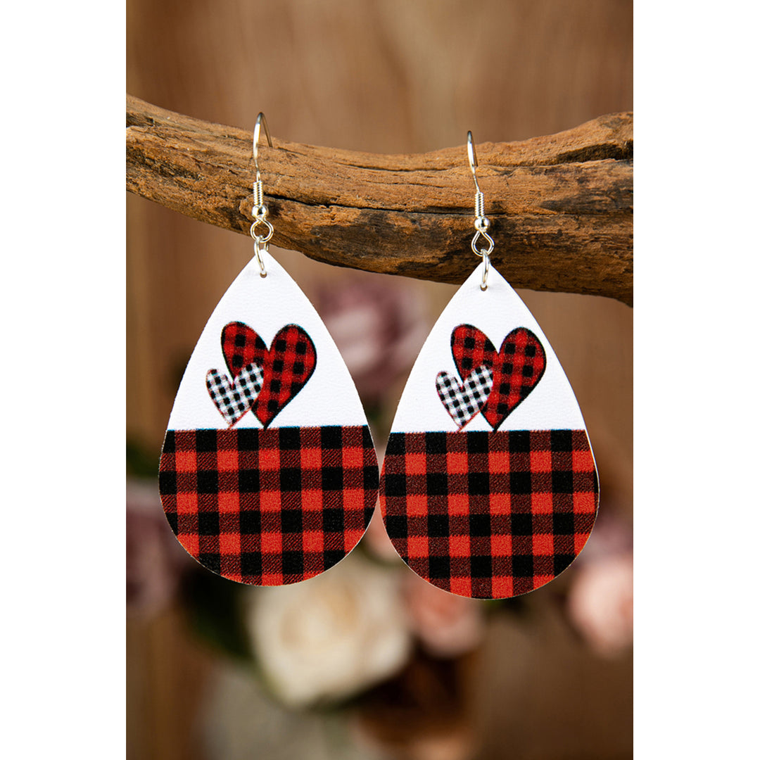 Plaid Love Heart Water Drop Earrings Image 1