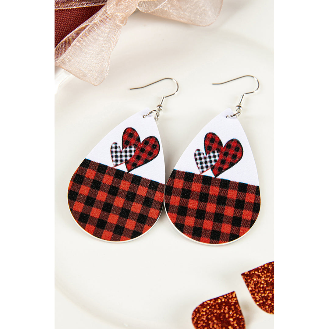 Plaid Love Heart Water Drop Earrings Image 2