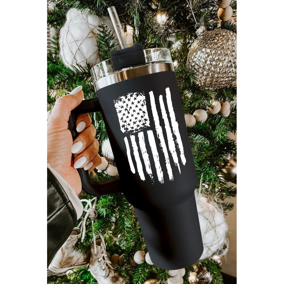 Black American Flag Print Stainless Steel Portable Cup with Handle 40oz Image 1