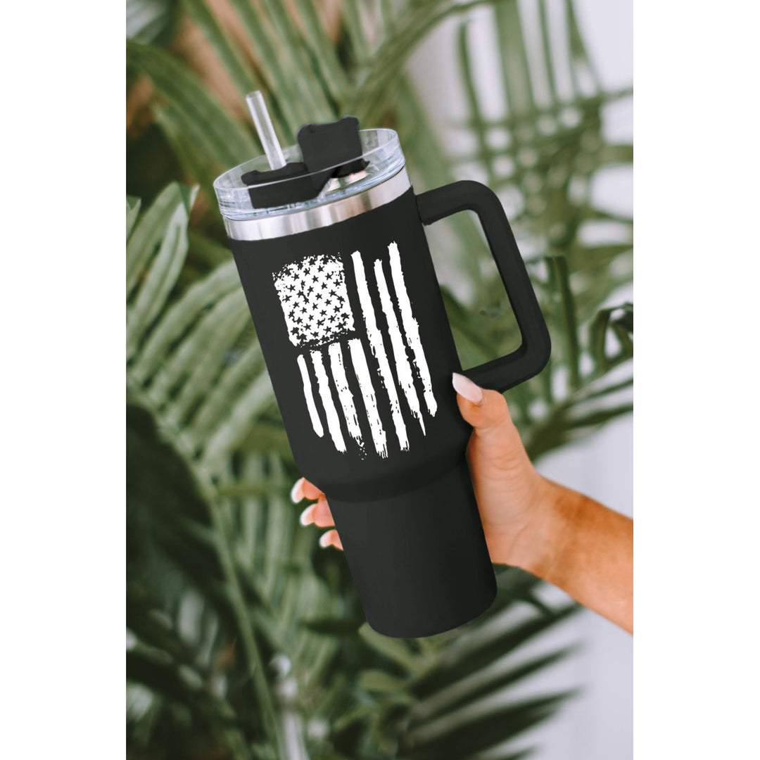 Black American Flag Print Stainless Steel Portable Cup with Handle 40oz Image 4