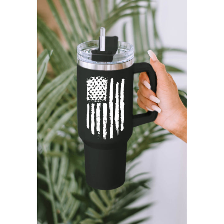 Black American Flag Print Stainless Steel Portable Cup with Handle 40oz Image 6