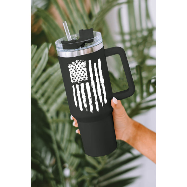 Black American Flag Print Stainless Steel Portable Cup with Handle 40oz Image 7