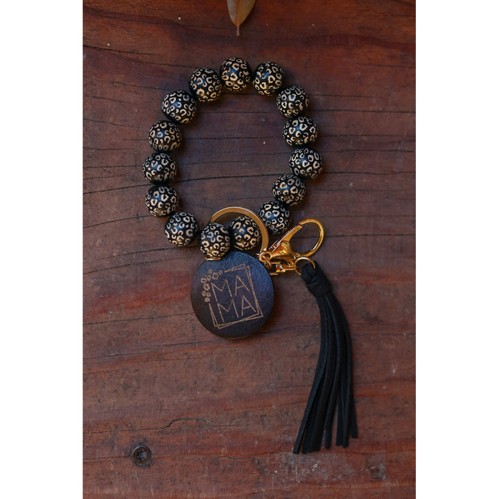 Black Leopard Beaded Tassel Key Chain Bracelet Image 4