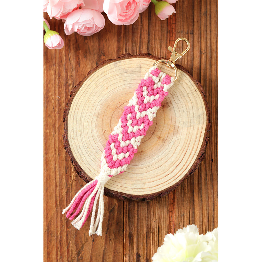 Pink Valentines Day Heart Shaped Braided Key Chain Image 1