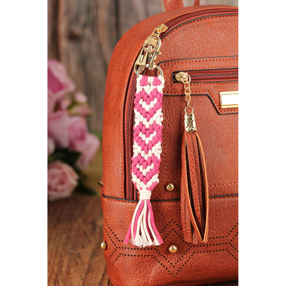 Pink Valentines Day Heart Shaped Braided Key Chain Image 2