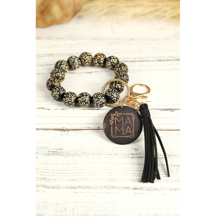 Black Leopard Beaded Tassel Key Chain Bracelet Image 9