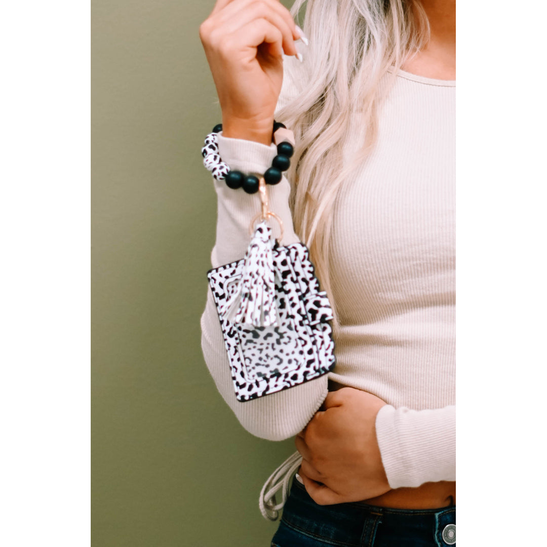 Black Silicone Bead Bracelet Key Buckle Leopard Card Holder Image 3