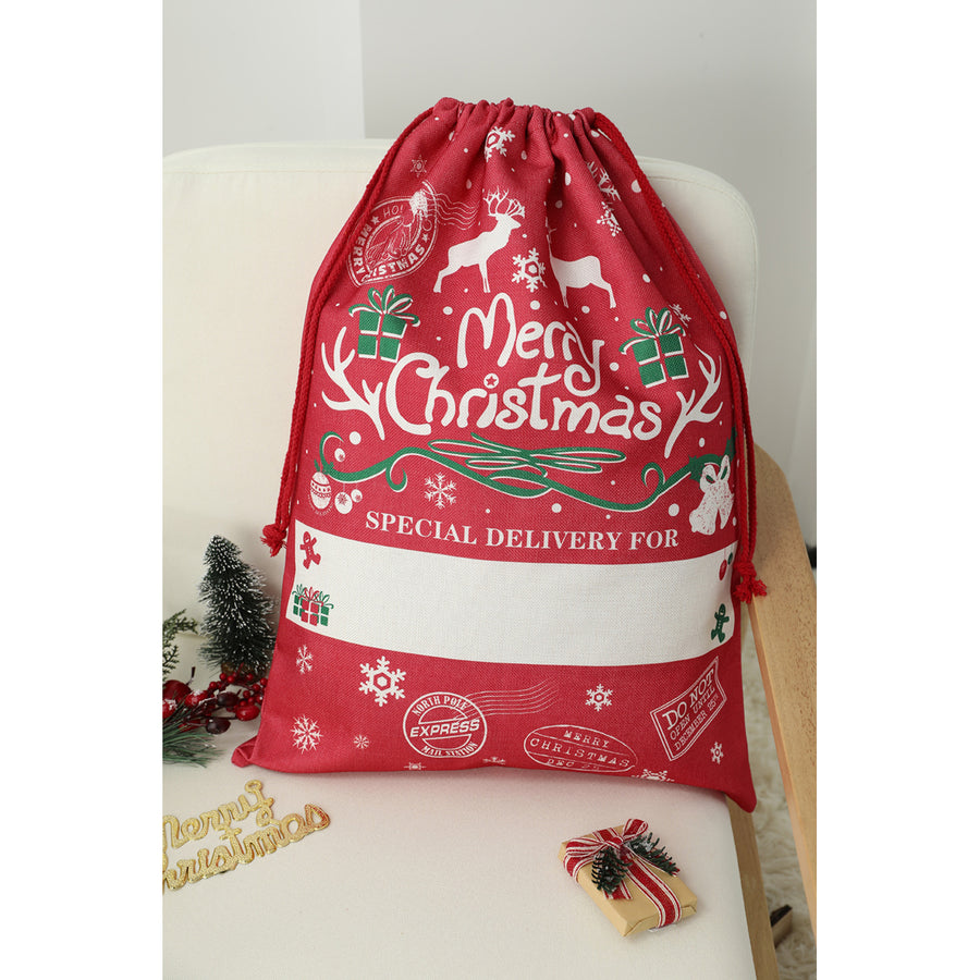 Red Merry Christmas Drawstring Gift Bag Image 1