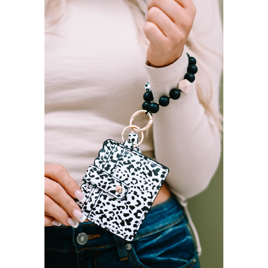 Black Silicone Bead Bracelet Key Buckle Leopard Card Holder Image 4