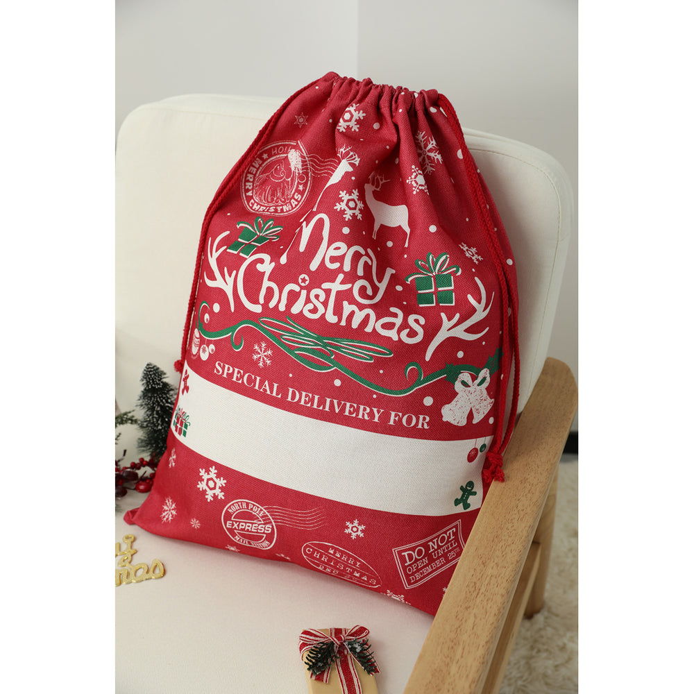 Red Merry Christmas Drawstring Gift Bag Image 2