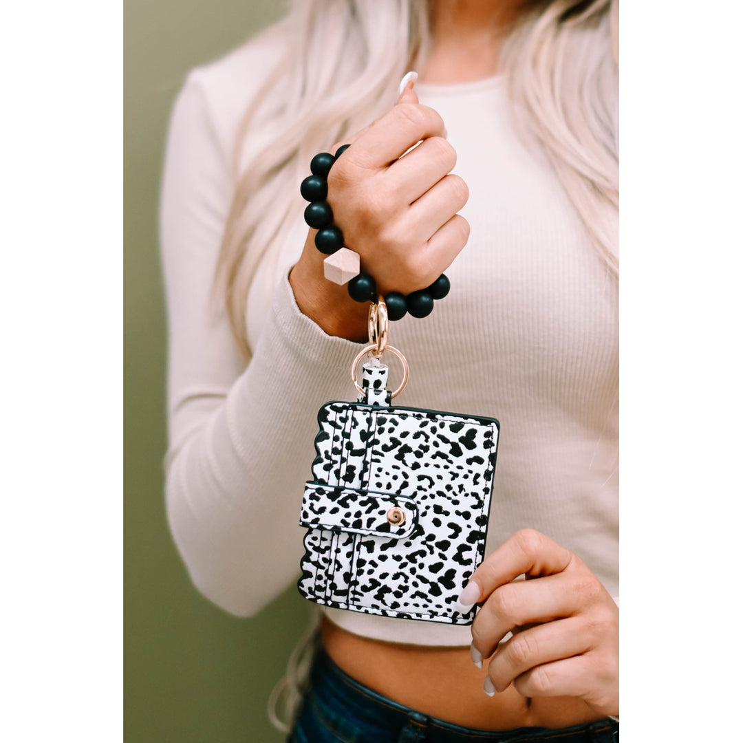 Black Silicone Bead Bracelet Key Buckle Leopard Card Holder Image 6