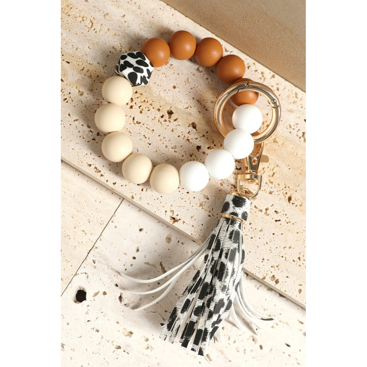 Multicolor Silicone Beads Bracelet Leopard Tassel Keyring Image 6