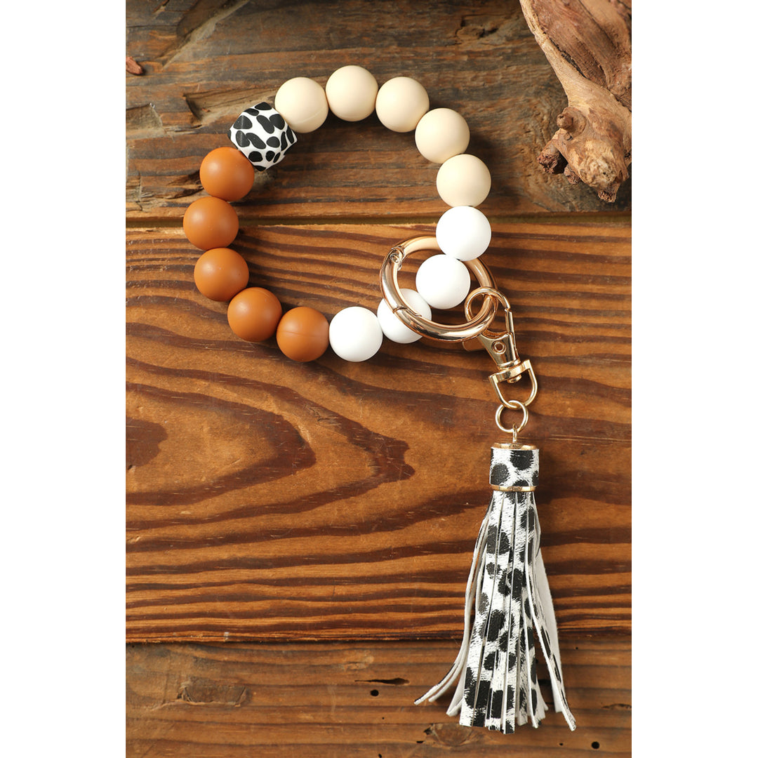 Multicolor Silicone Beads Bracelet Leopard Tassel Keyring Image 8