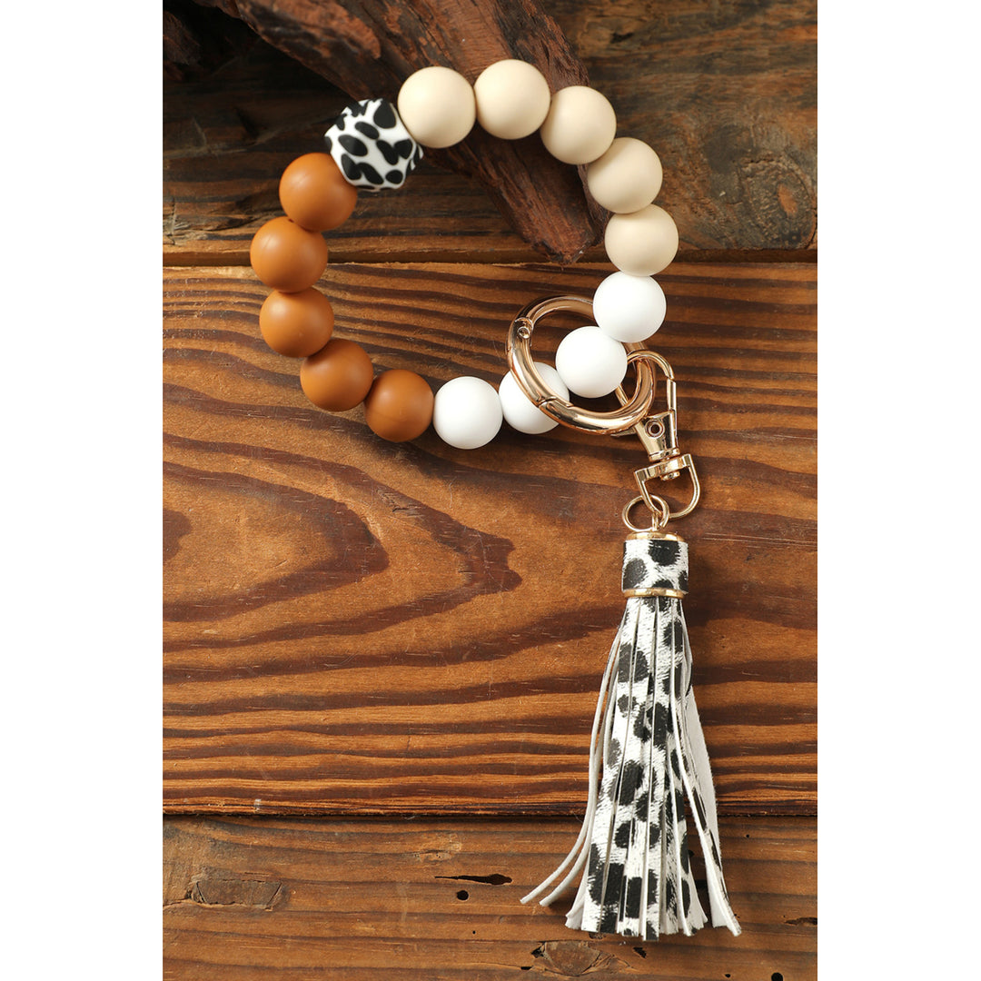 Multicolor Silicone Beads Bracelet Leopard Tassel Keyring Image 9