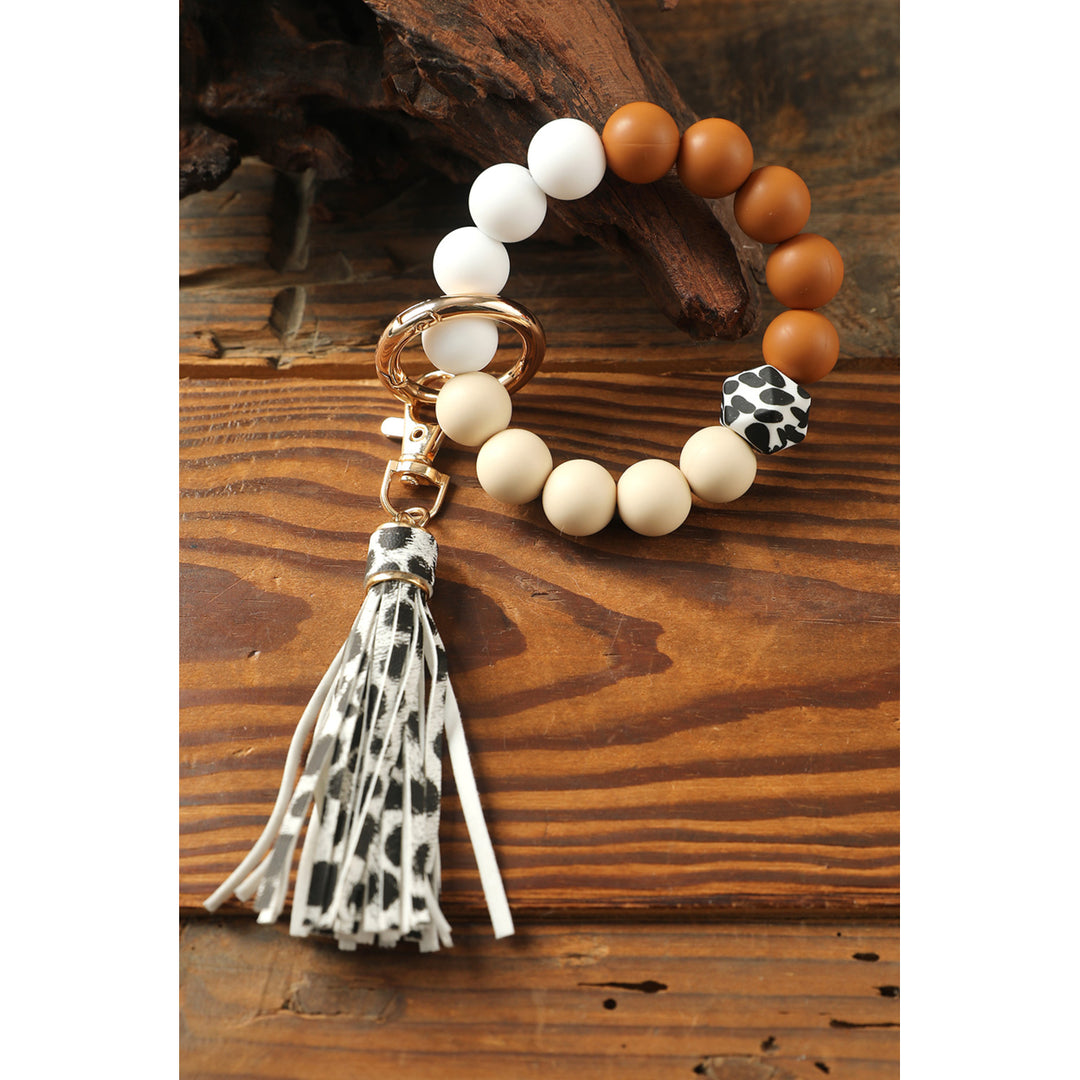 Multicolor Silicone Beads Bracelet Leopard Tassel Keyring Image 10