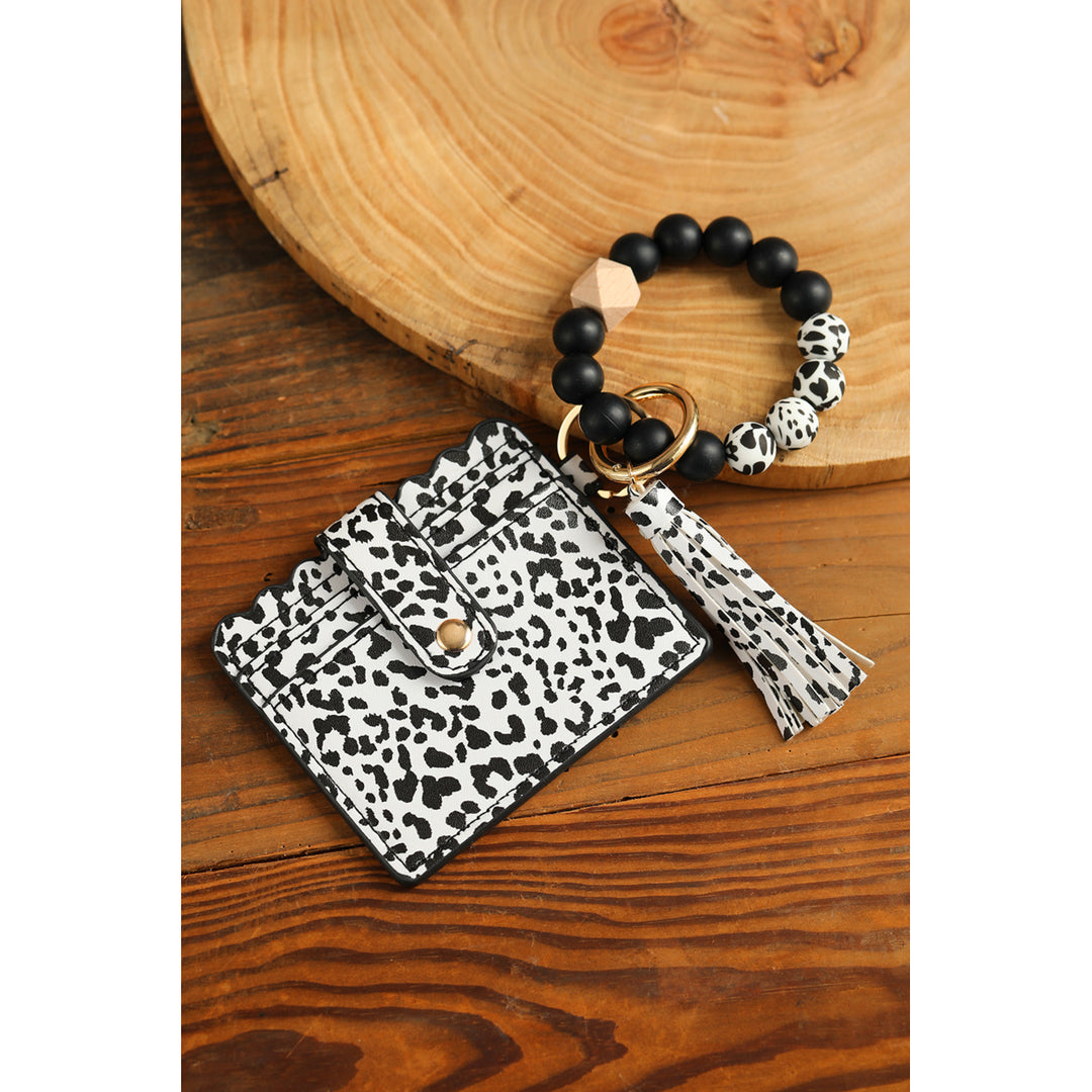 Black Silicone Bead Bracelet Key Buckle Leopard Card Holder Image 7