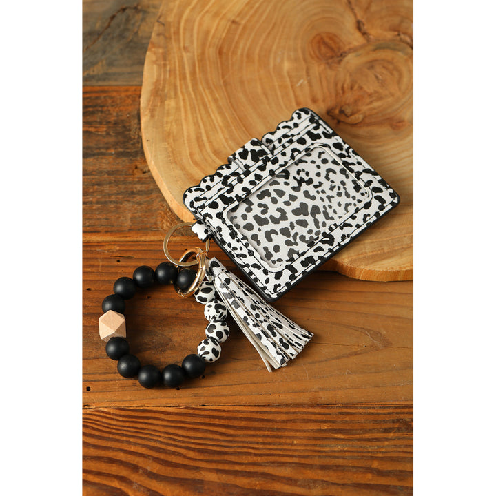 Black Silicone Bead Bracelet Key Buckle Leopard Card Holder Image 8