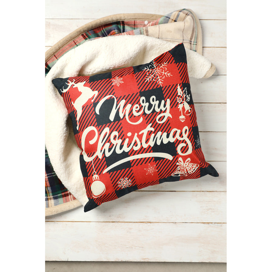 Red Checked Merry Christmas Graphic Print Pillowcase Image 1