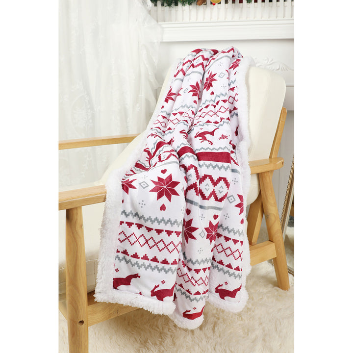 Multicolor Christmas Elk Geometric Knit Flannel Blanket 127152cm Image 1