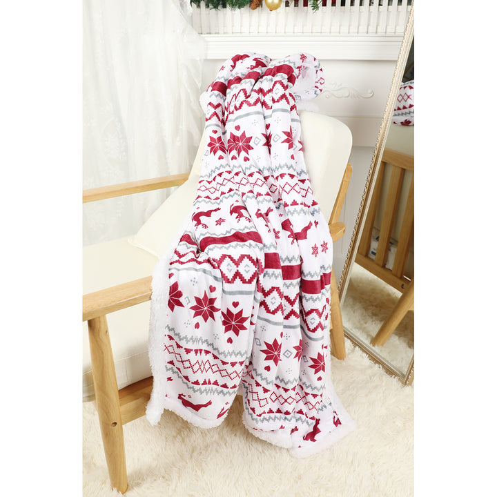 Multicolor Christmas Elk Geometric Knit Flannel Blanket 127152cm Image 2