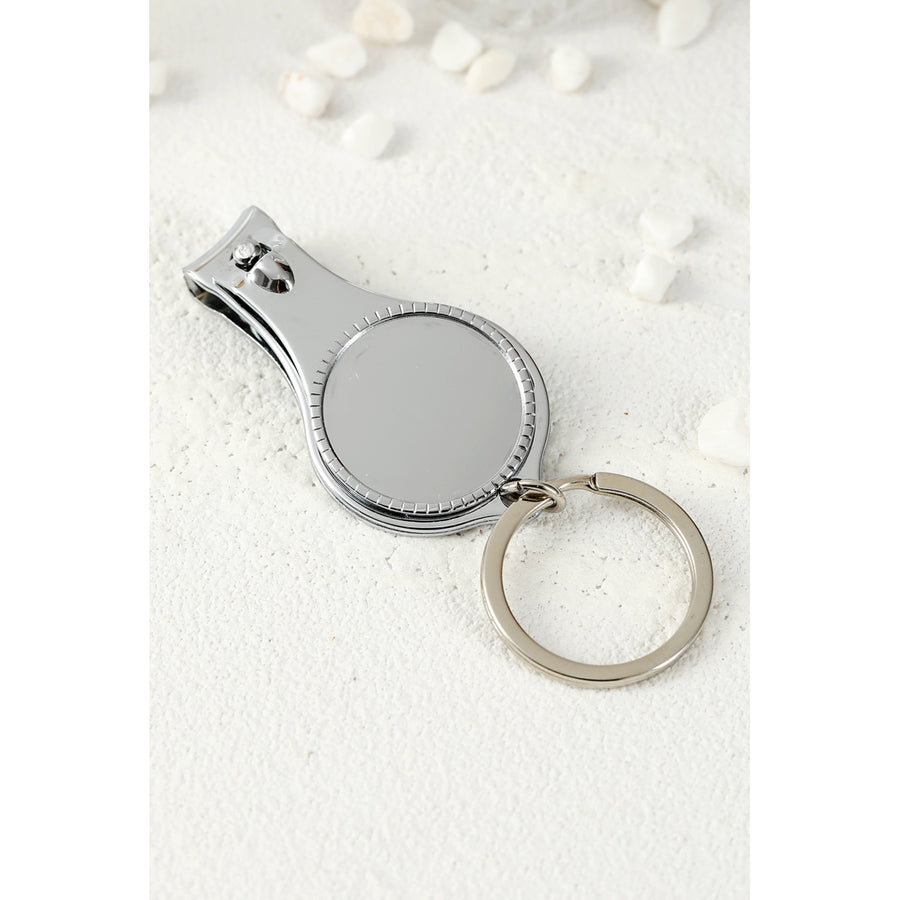 Silver Multifunctional Nail Scissors Attached Key Ring Image 1