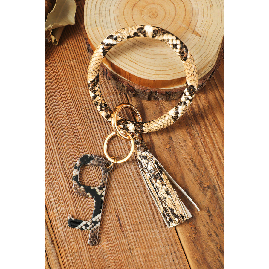 Animal Print PU Leather Bracelet Keychain Image 1