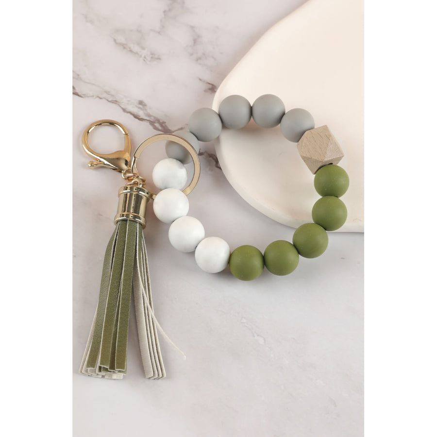 Green Silicone Bead Bracelet Keychain Image 1