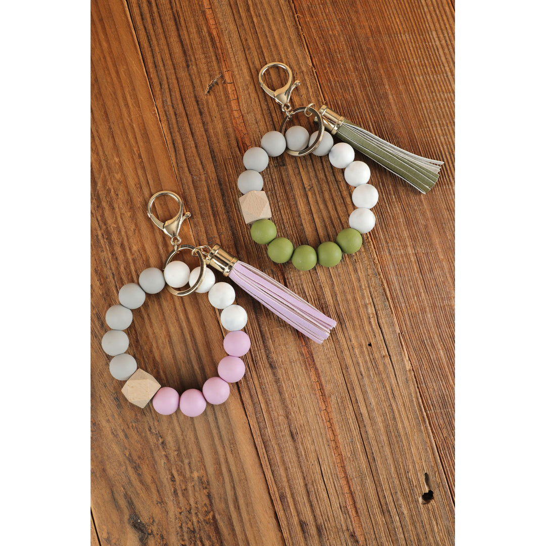 Pink Silicone Bead Bracelet Keychain Image 1