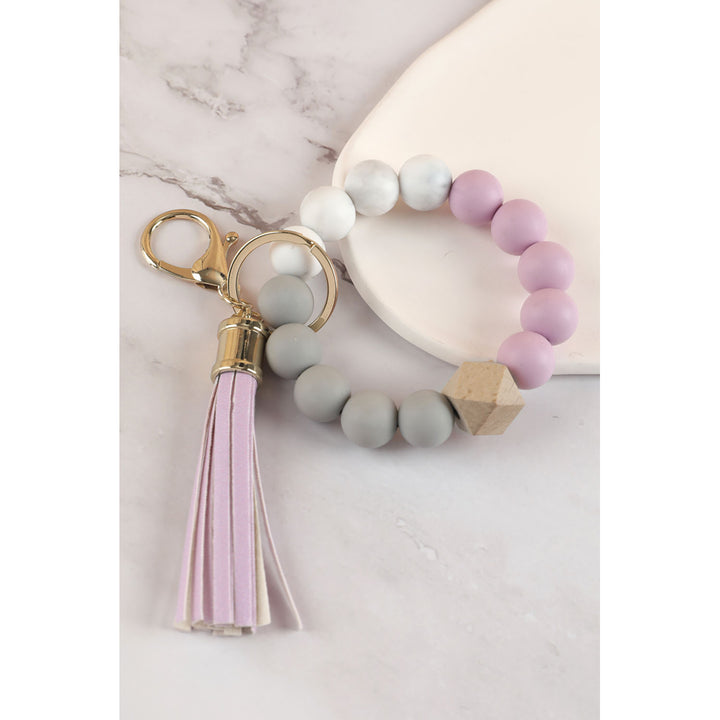 Pink Silicone Bead Bracelet Keychain Image 2