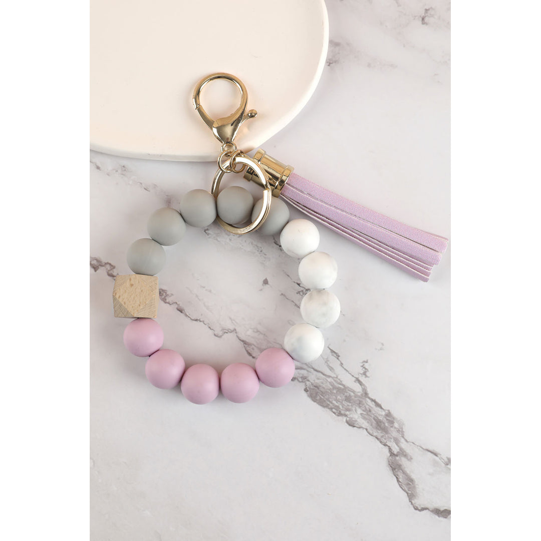 Pink Silicone Bead Bracelet Keychain Image 3