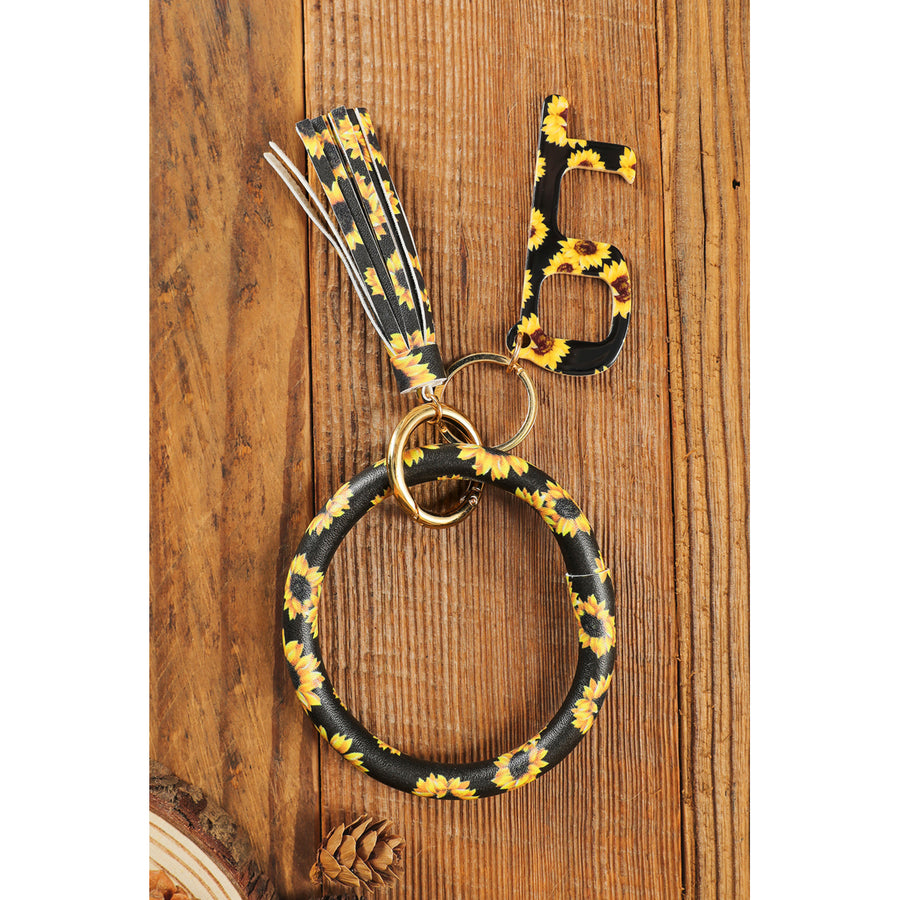 Black PU Leather Bracelet Keychain Image 1