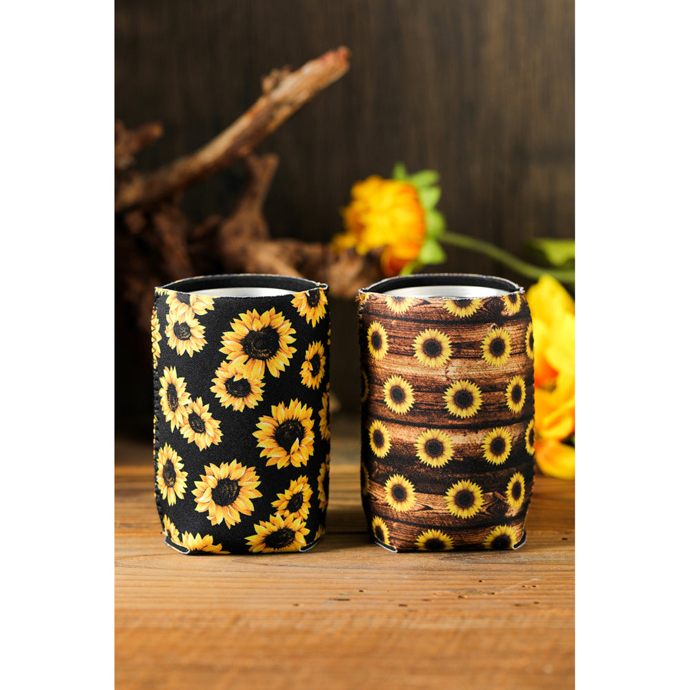 Black 330ML Sunflower Print Can Cup Cover Image 2