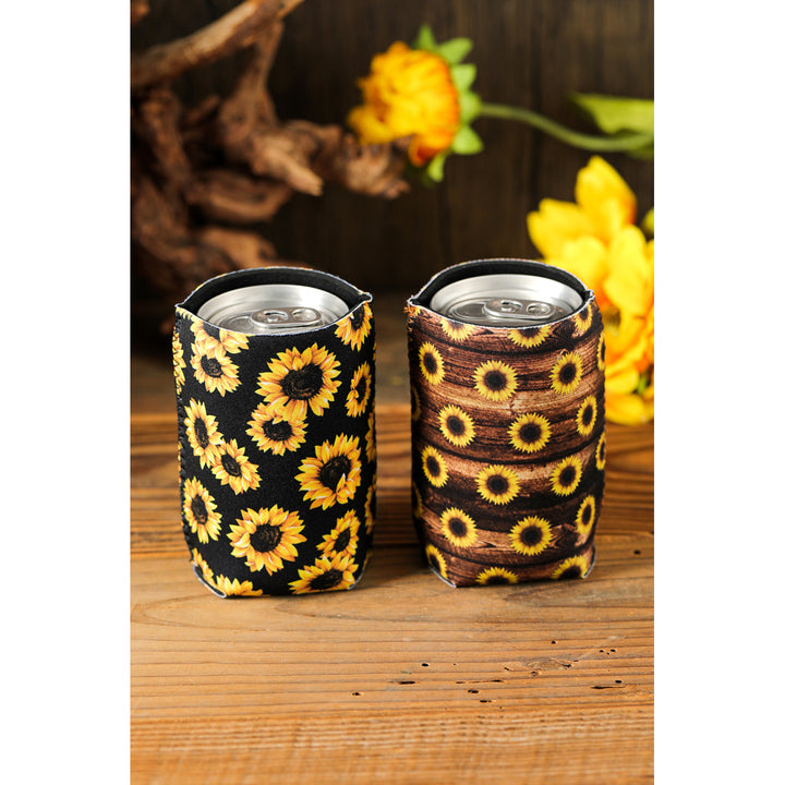 Black 330ML Sunflower Print Can Cup Cover Image 3